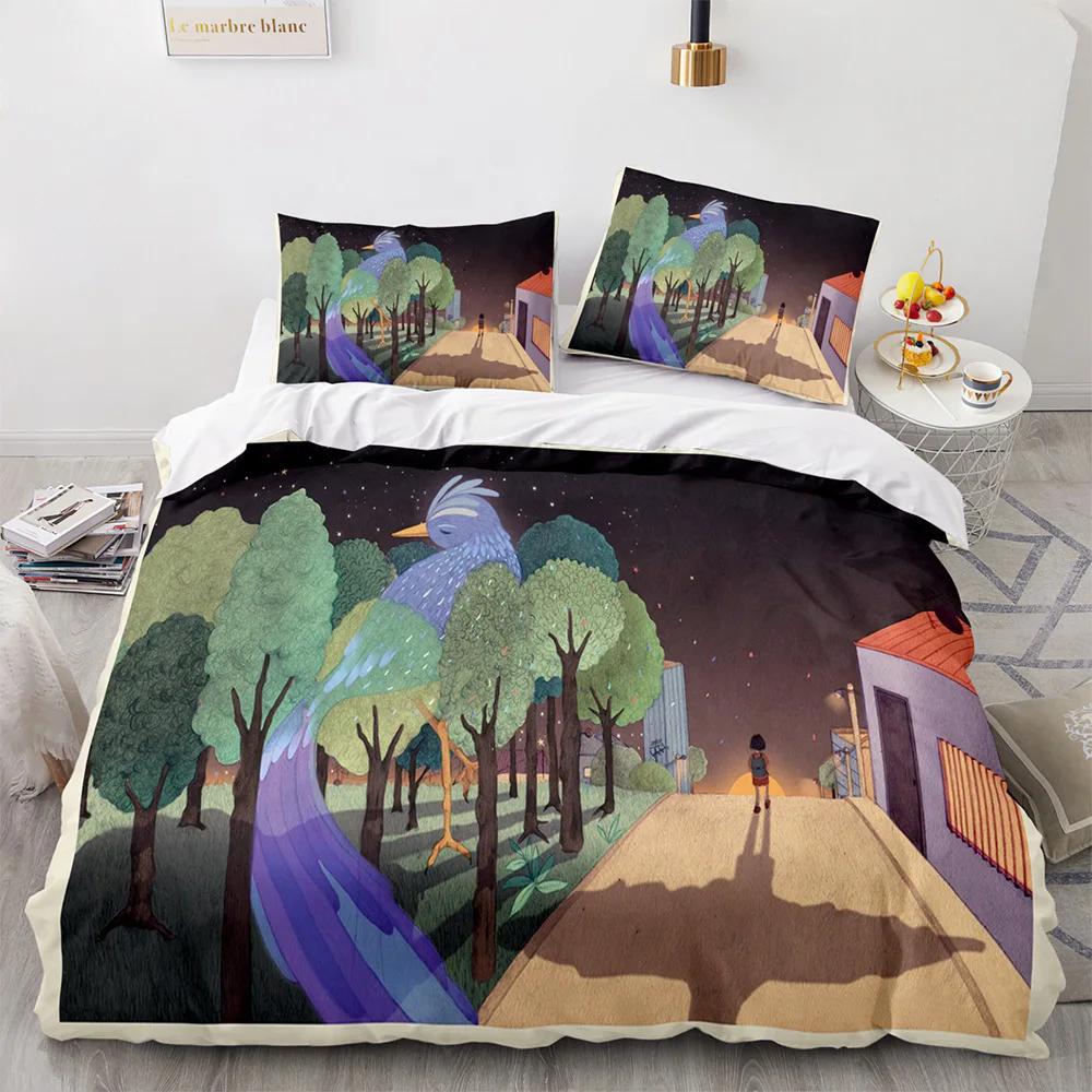 Green Forest Duvet Cover Fairy Cartoon Trees Elk For Adults Plant Animals Polyester For Children Girls Fairy Bedroom Decorations