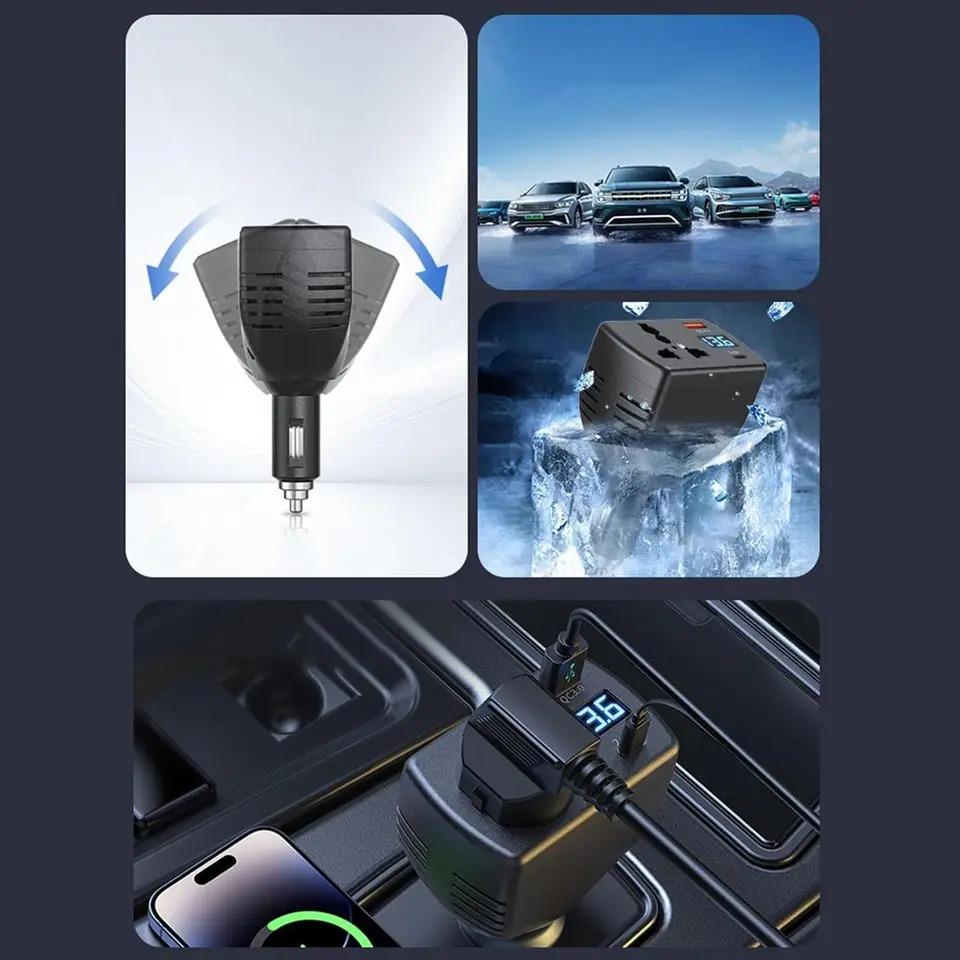 150W Digital Display Car Charger Car Inverter 12V 24V to 220V Car Truck Universal Mobile Phone Fast Charging Car Charger