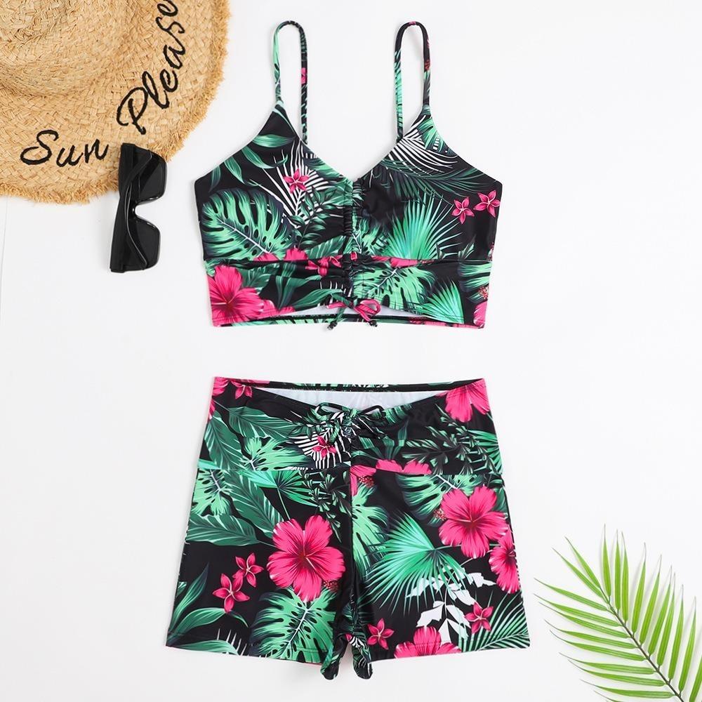 High Waist Bikini Swimsuit Women 2024 Push Up Bikini Floral Swimsuit Print Bikini Boxers Swimwear Swim Trunks Bathing Suit