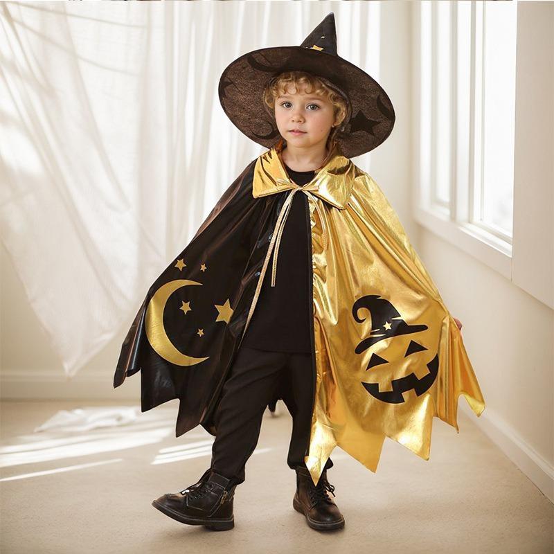 New Halloween Children's Cape Five-star Witch Clothes Magician Print Cape Set Is Hot