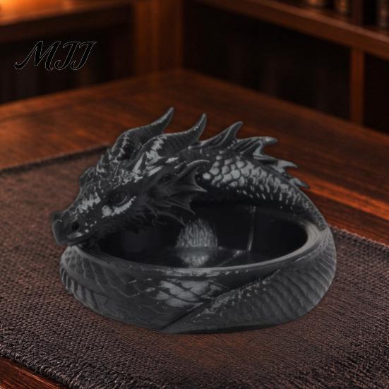 Decorative Dragon Sculpture 3D Printed Coiled Jewelry Tray, Dark Fantasy Trinket Organizer Dish, Unique Storage Gothic Desk for Entryway, Nightstand,