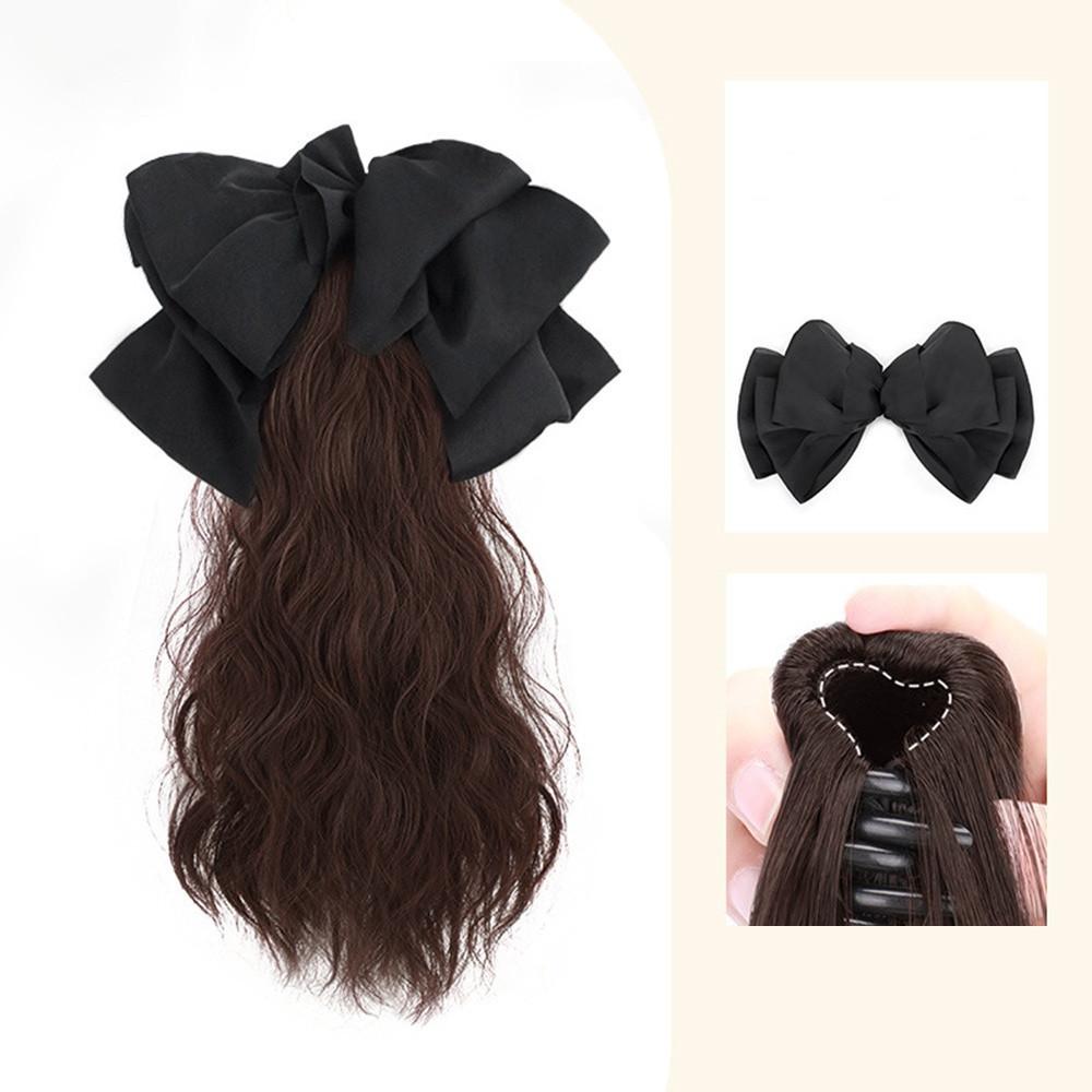 Pferdeschwanz Synthetische Perücke Lang Lockig Haarspange Simuliertes Echthaar Süße Schleife Tiefer Zopf