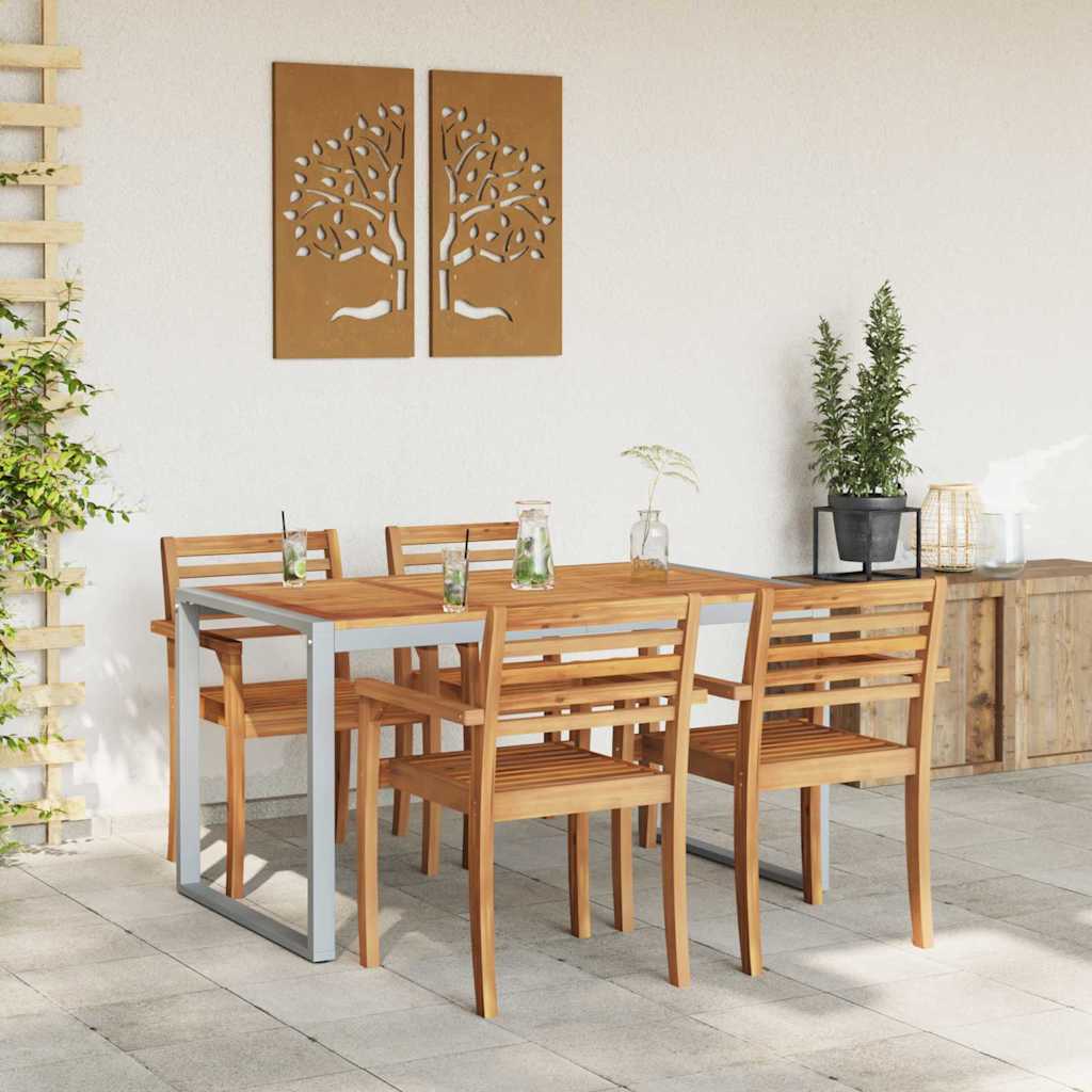 Garden Table Gray 140 X 80 X 75 Cm Solid Acacia Wood