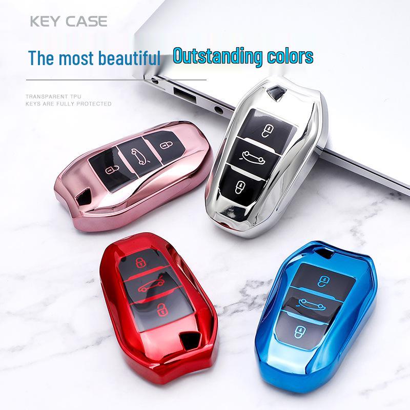 Soft TPU Rubber Key Case for Dongfeng Peugeot 408 & 508 - Full Coverage Black