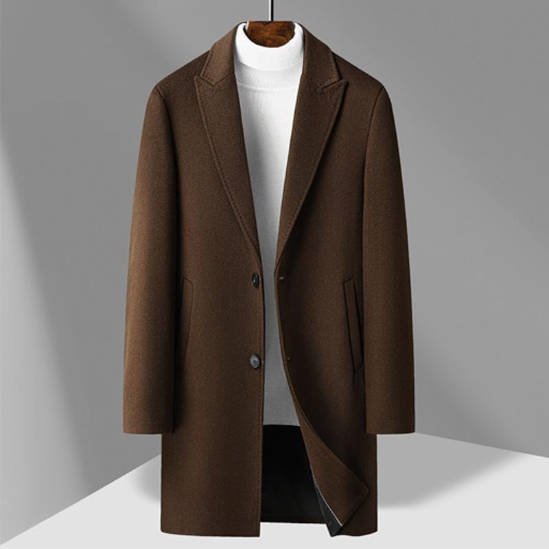 Autumn and Winter Men's Woolen Coat Medium and Long Single-breasted Suit Collar Youth Woolen Coat Men's Coat