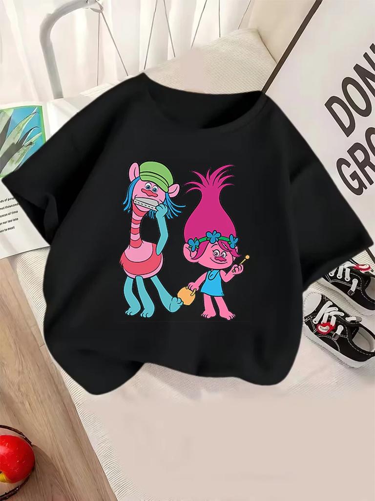 Silly Trolls Short Sleeve Kids T Shirt Summer Cute Cartoon Crewneck Boys Girls 3-14 Years