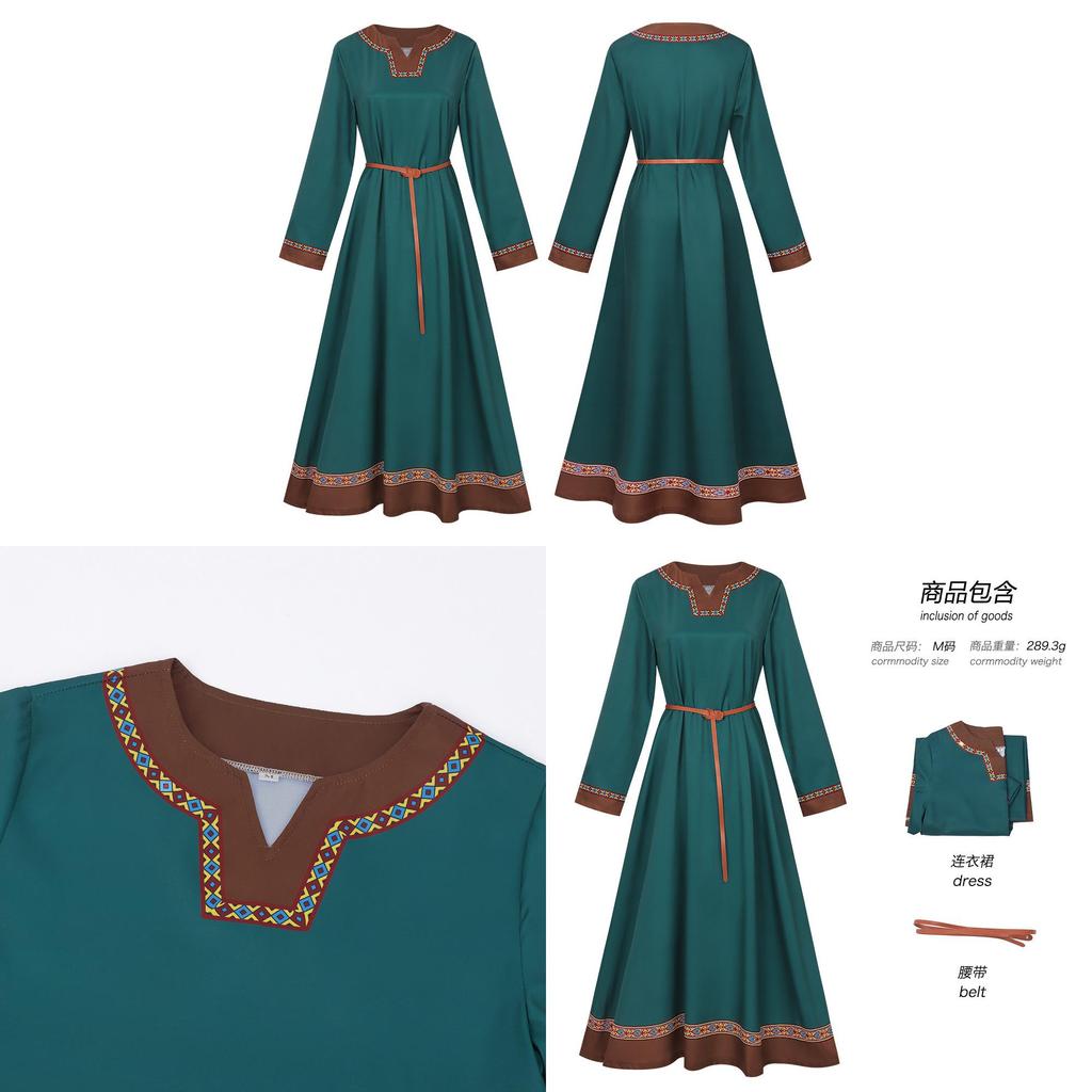 Dámské lněné šaty inspirované Vikingy v rustikálním stylu pro středověké cosplay