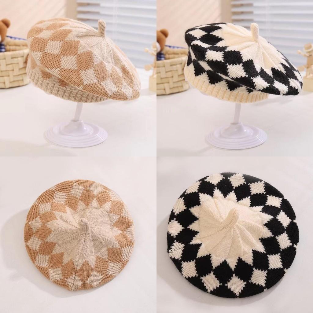 Trendy Toddler Wool Beret Hat With Short Brim For Girls Warm Windproof Knit Cap Black Beige