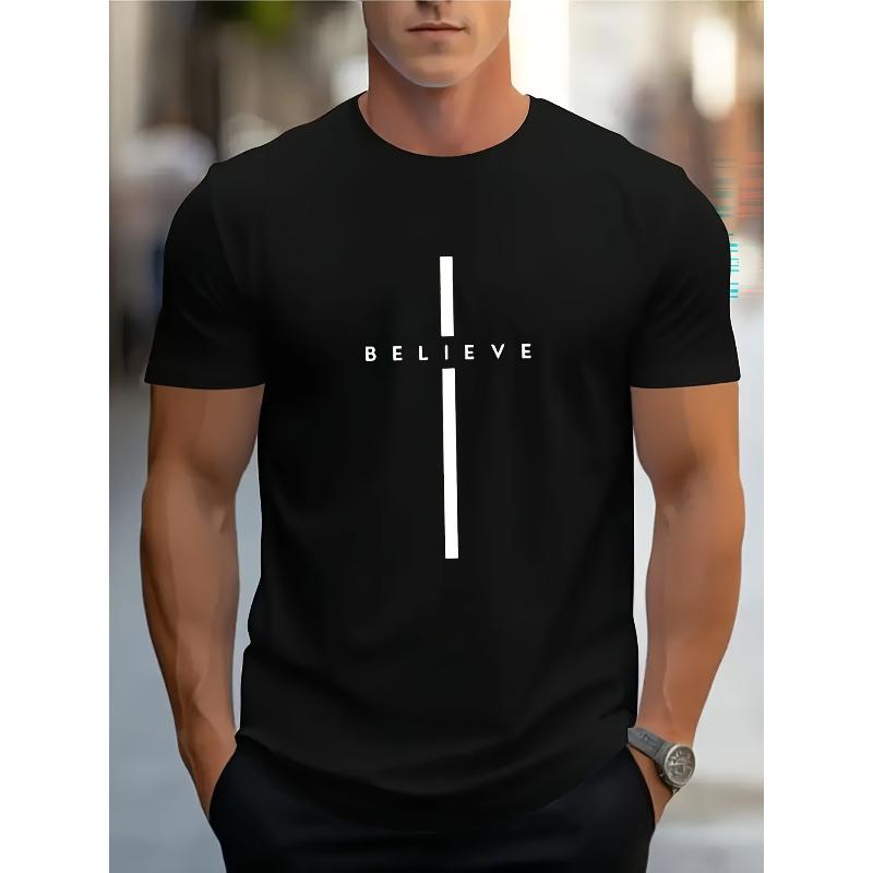 

European sizes Men s Graphic T-Shirt -Lettering, Regular Fit Casual Summer Tee Streetwear Style Design, Comfortable Lightweight Top, Street Style Tee 4XL