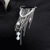 Hip Hop Trendy Imitation Pearl Tassel Chain Brooches For Men Women Waist-Shaping Fixed Pin Accessory Multi-Functional Jewelry