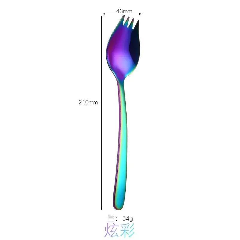 1 Pcs Kitchen Tools Stainless Steel Fruit Fork Dessert Forks For Cake Snack Salad Fork Spoon 2 In 1 Colorful Bento Accessories