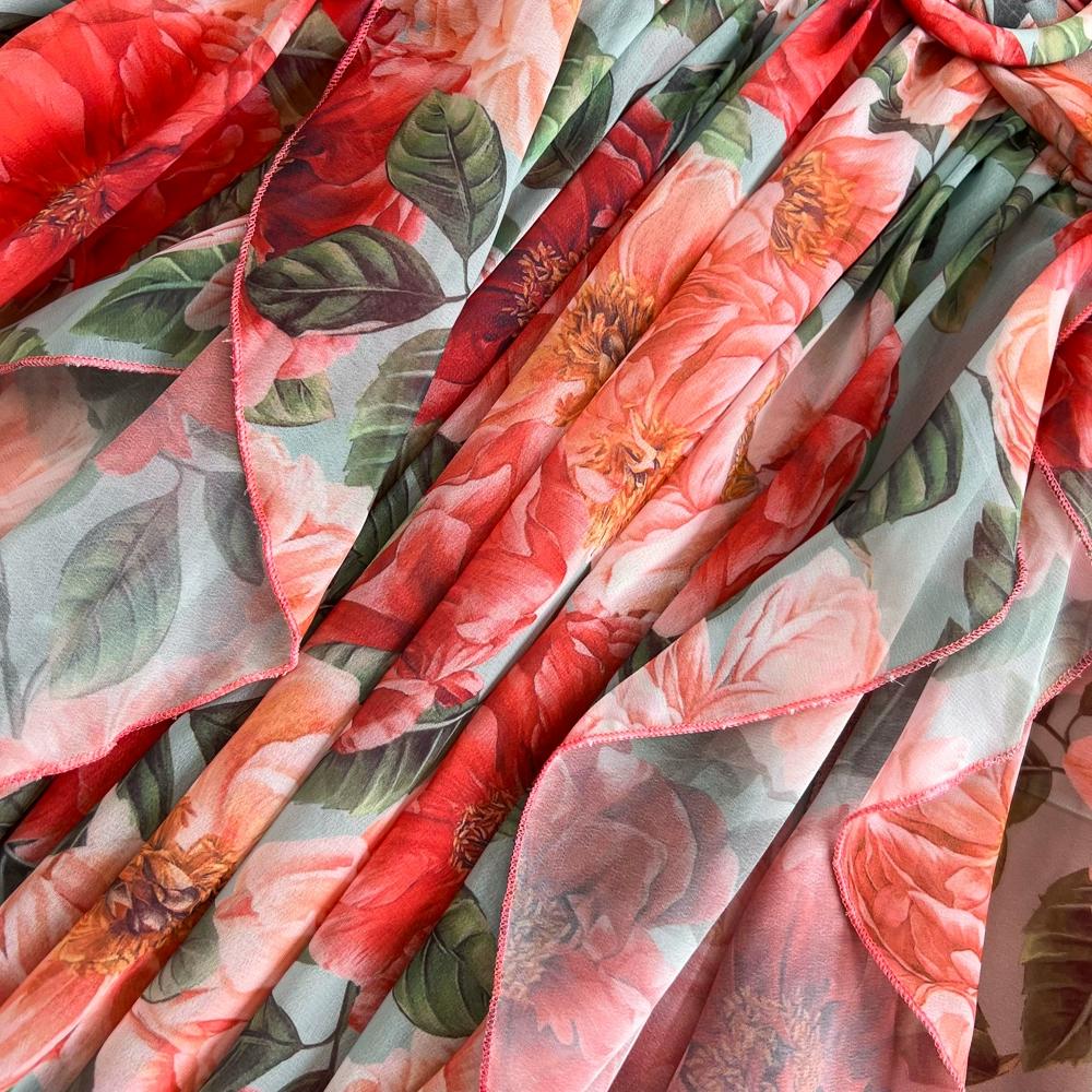 Robe longue style bohème pour femme, col en V, dos nu, taille haute, coupe trapèze, volants, imprimé, vacances en bord de mer