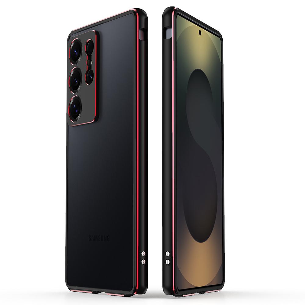 

For Samsung Galaxy S25 Ultra Bumper Case Metal Frame Phone Cover with Camera Lens Guard Black/Red