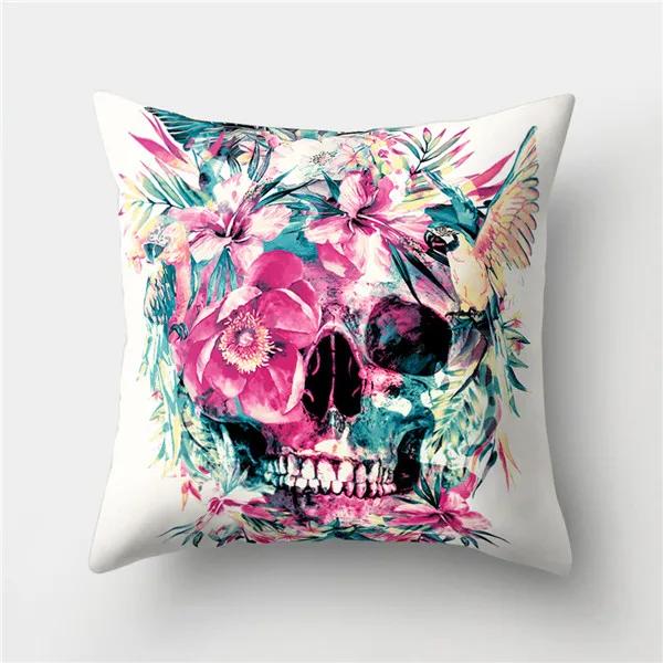 Halloween Floral Skull Print Cushion Cover Polyester Decorative Pillow Cover For Home Sofa Bed Nordic Style Pillow Case 45X45Cm