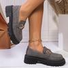 Fashion Metal Decoration Loafers Shoes for Women 2025 Gray Non Slip Platform Casual Shoes Woman Faux Suede Slip On Shoes Mujer