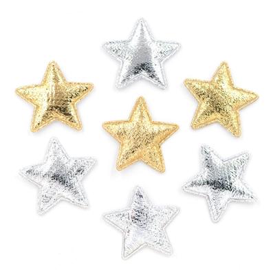 100Pcs 25mm Ouro e Prata Pano Estrela Apliques Pano Acolchoado Patches para DIY Artesanato/Roupas/Grampo de Cabelo/Decoração de Casamento