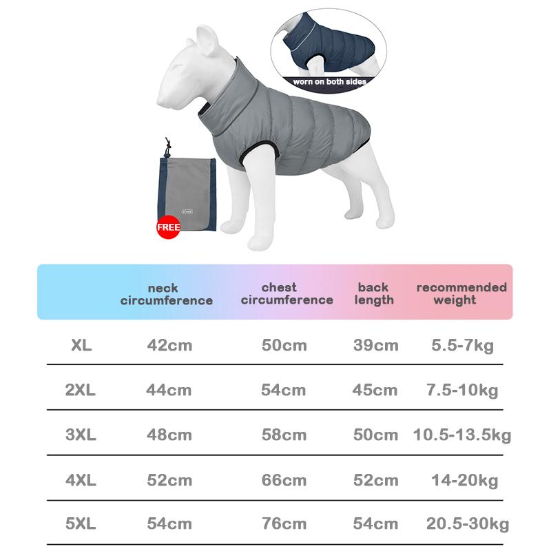 Oboustranné Nositelné Nové Silné Podzimní Zimní Psí Oblečení Teplá a Reflexní Psí Bunda Vodotěsné a Větruodolné Psí Oblečení