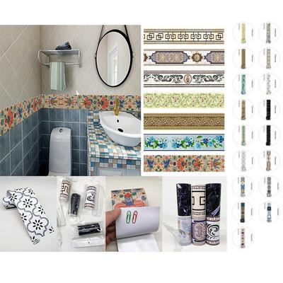 10cm*240cm Self-adhesive Waist Line Decorative Strip Bathroom Skirting Line Floor Tiles Waterproof Peel & Stick Wall Sticker