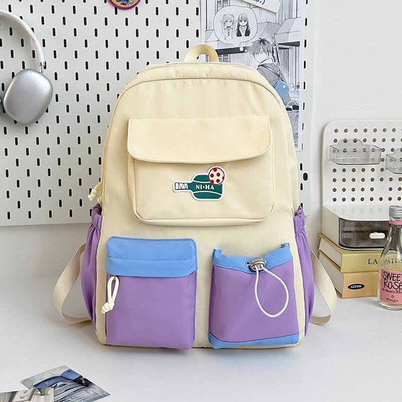 Schoolbag Lightweight schoolbag Student contrasting color design Simple middle school student college student backpack Outdoor travel Leisure