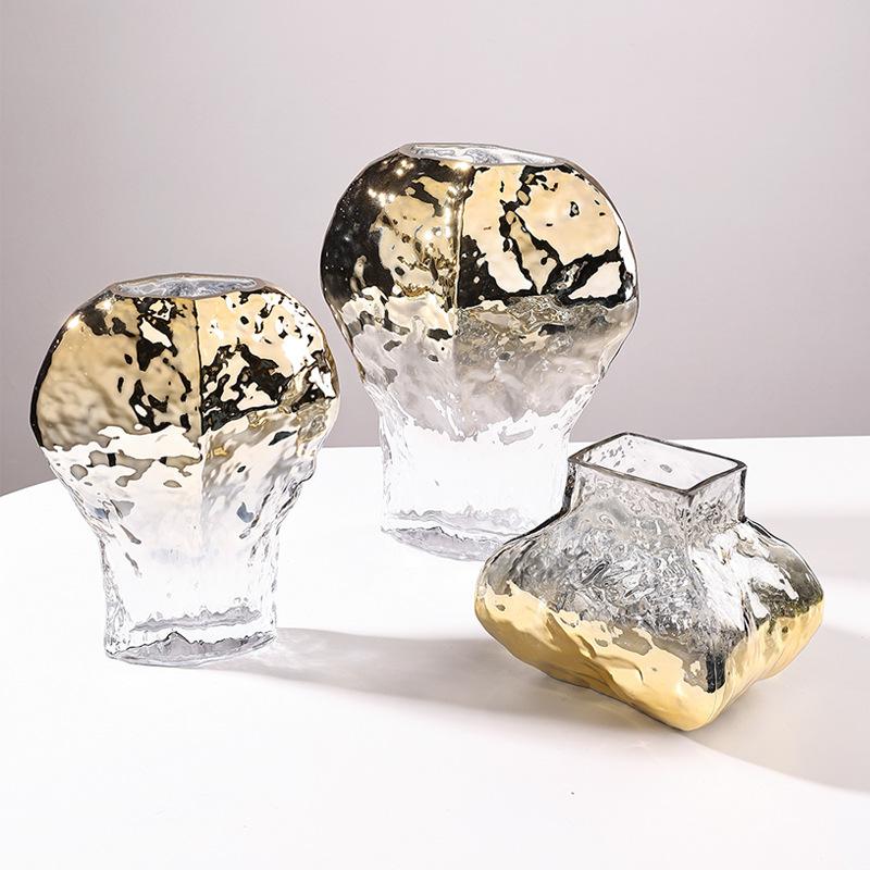Glass Vase Golden Geometric Gradient Glass Bottle Hydroponics Terrarium Flower Vase Home Decoration Accessories