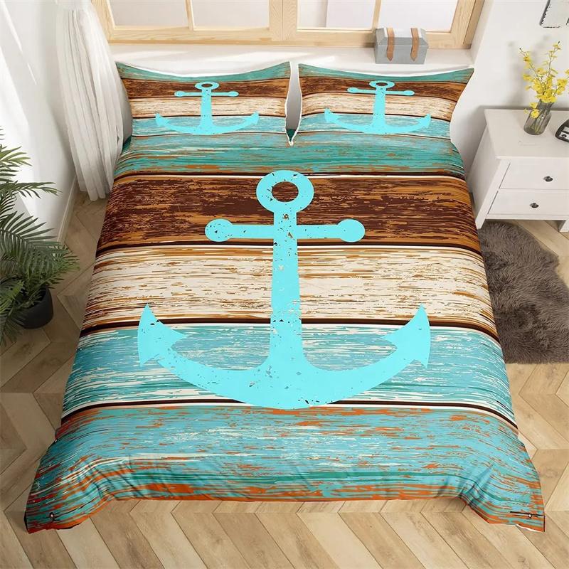 Nautical Bedding Collection Ocean Anchor Decor Duvet Cover Sailor Pirate Captain Sea Adventure Bedspread Cover For Kids Boys Navy Blue