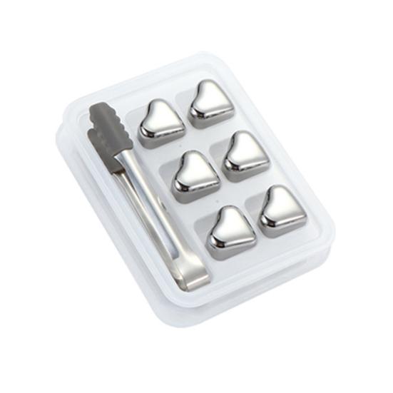 Heart-Shaped Whiskey Stones Reusable 304 Stainless Steel Non-Diluting Drink Chillers for Wine Cocktails with Tongs Dishwasher Safe Cooling Blocks
