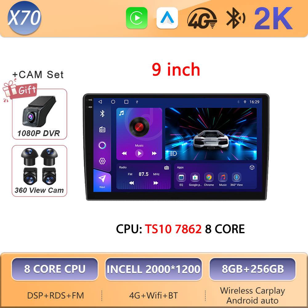 Autoradio Android 16 universel 9/10 pouces, CarPlay, Android Auto, GPS, lecteur multimédia, WiFi, écran QLED, BT 2 DIN