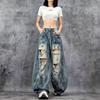 Vintage Washed Straight Leg Denim Pants Men Women Oversized Relaxed Fit Distressed Button Fly Jeans