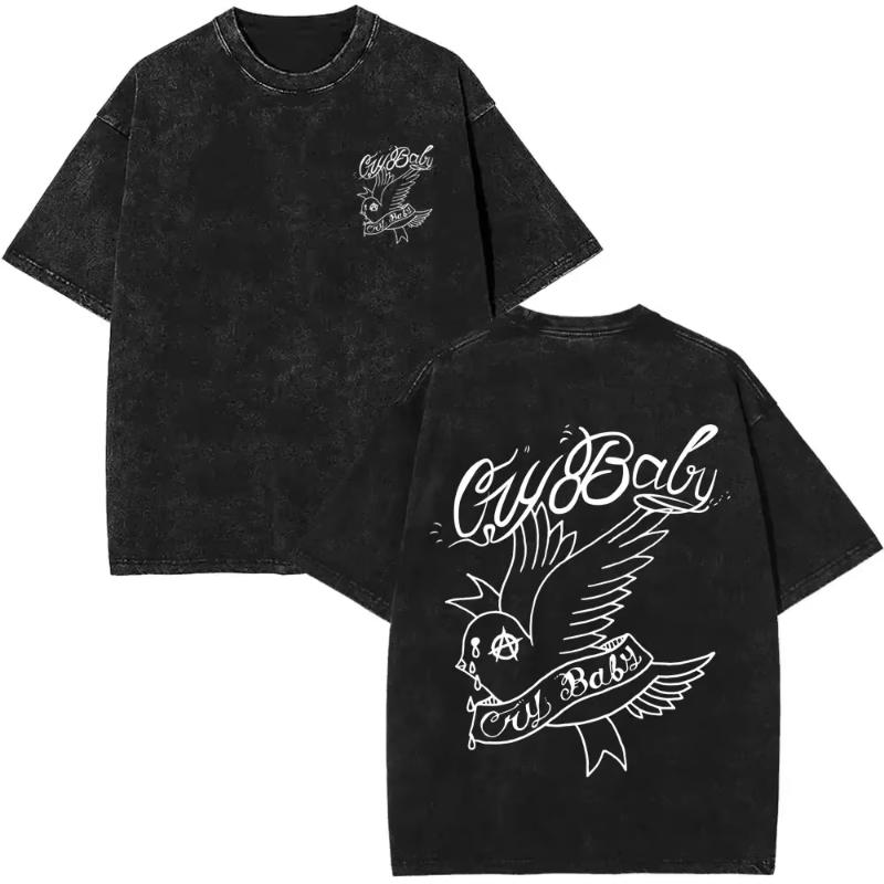 Wyprane Vintage Raper Lil Peep Koszulki z Dwustronnym Nadrukiem Unisex Moda Damska Hip Hop Oversize Krótki Rękaw Koszulka Streetwear