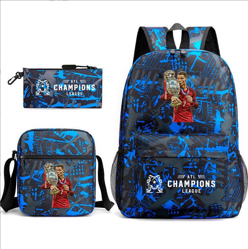 Football Star Teenager Student Schoolbag Ronaldo Pattern Three-Piece Backpack