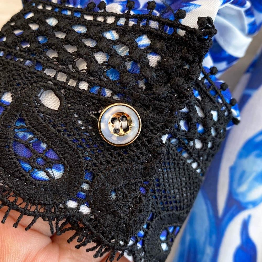 Jaro Podzim Dámské Vintage Tisk Šifon Krajka Patchwork Krátké Společenské Šaty