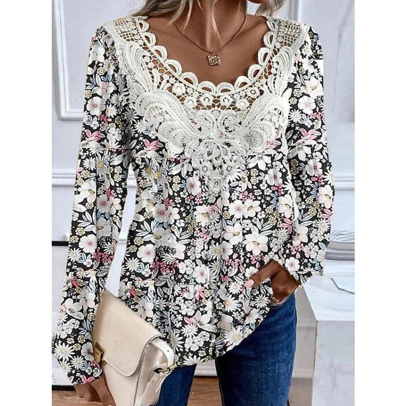 

QICED Women s Fashion Casual Long Sleeve O-Neck Blouses & Shirts S