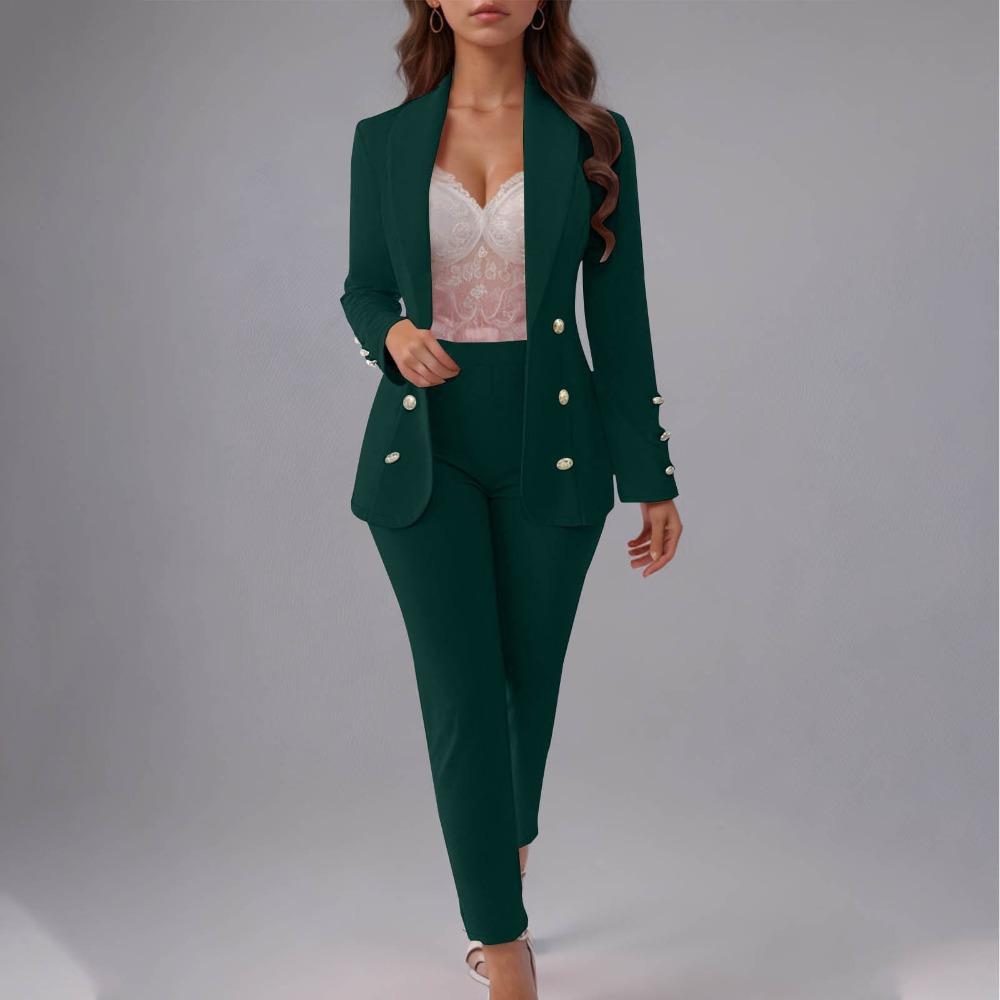 Women's 2 Piece Outfits Lapel Long Sleeve Button Blazer & High Waist Pants Suit Set