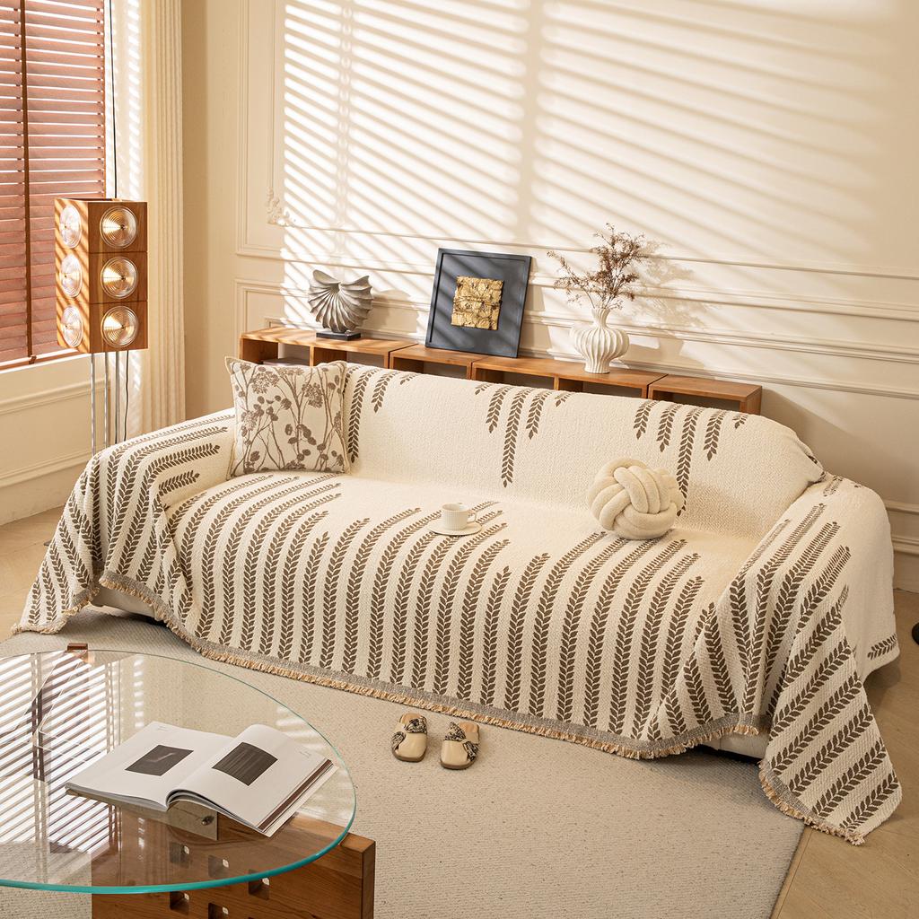 Solid Color Thick Plush Fully Covered Sofa Slipcover Modern Simple Winter Warm Couch Cover