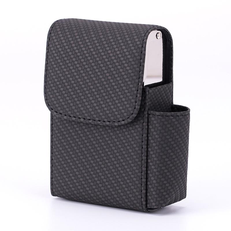 Men's Leather Cigarette Case with Integrated Lighter - 20-Stick Capacity, Stainless Steel, Flip-Top Design