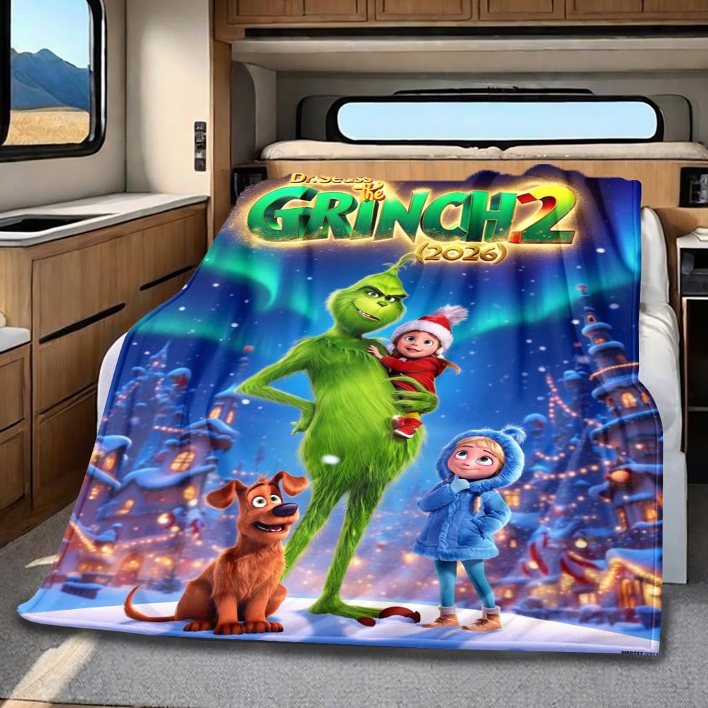 Christmas Gift Comedy Movie How the Grinch Stole Christmas Blanket Home Warming, Four Season Bed Decoration Sofa Cover Flannel Throwing Blanket K17