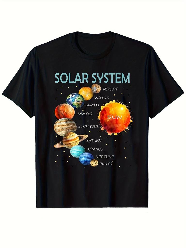 Unisex T-shirt Father And Son Boys Girls Solar System Graphic T-Shirt, Kids Science Space Pattern Short Sleeve Tee,