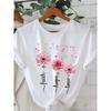European Size Women'S Plus Size White T-Shirt with Pink Daisy Print - "Faith + Hope + Love" Design,Short Sleeve,Round Neck,All Season Wear,Casual Wear