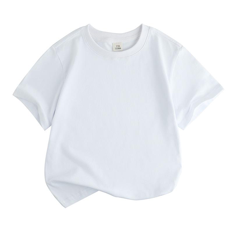 2025 New Kids' Solid Color Cotton Korean Style Loose Round Neck Sweat-Absorbent DIY Summer Short Sleeve T-Shirt