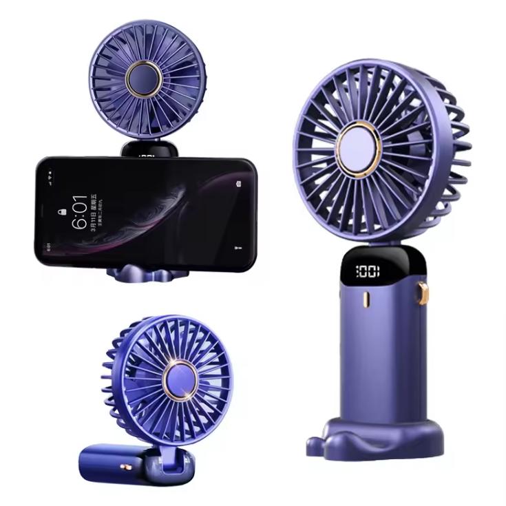 Portable Handheld Mini Fan with Power Display, Outdoor Handheld Fan with Mobile Phone Holder