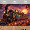 The 2D Plane Halloween-themed Background Cloth Features a Cheerful Skull Train theme.XY