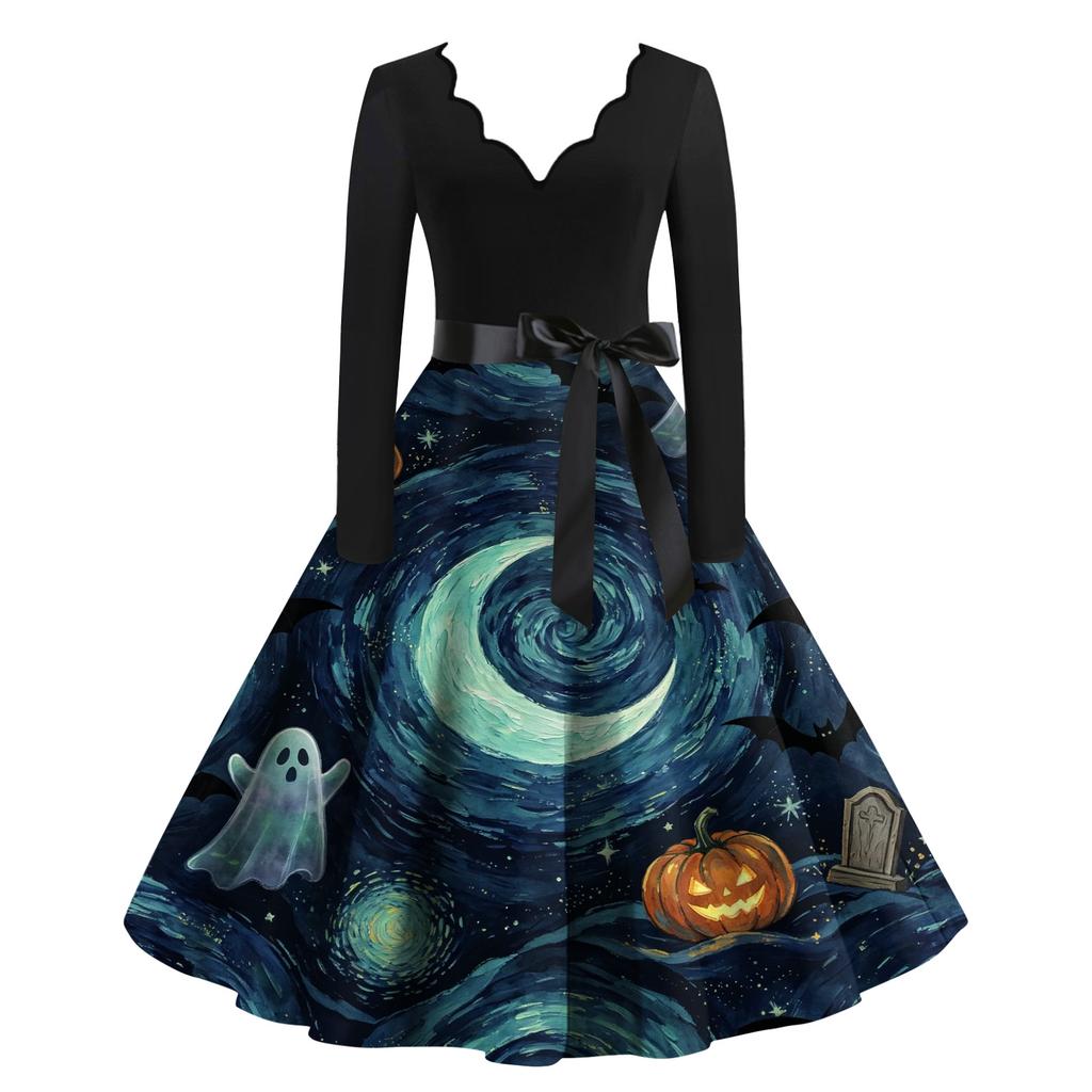 Women's Printed Maxi Dress for Halloween Theme Party, Costume Events and Night Out