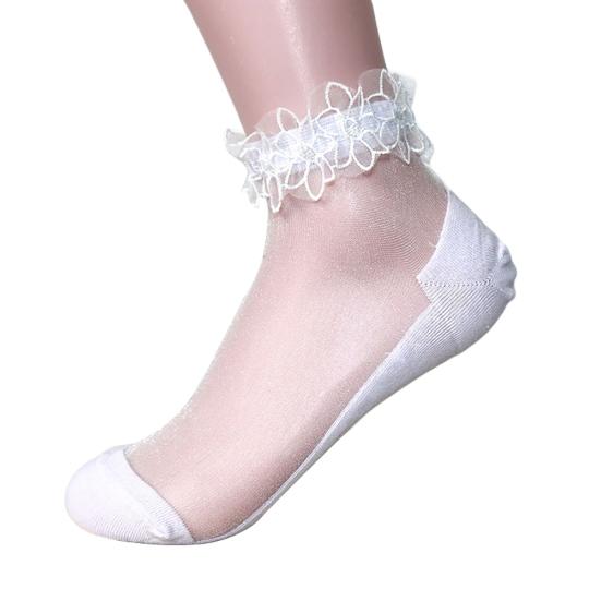 Women Fashion Ultrathin Transparent Beautiful Lace Flower Elastic Short Socks