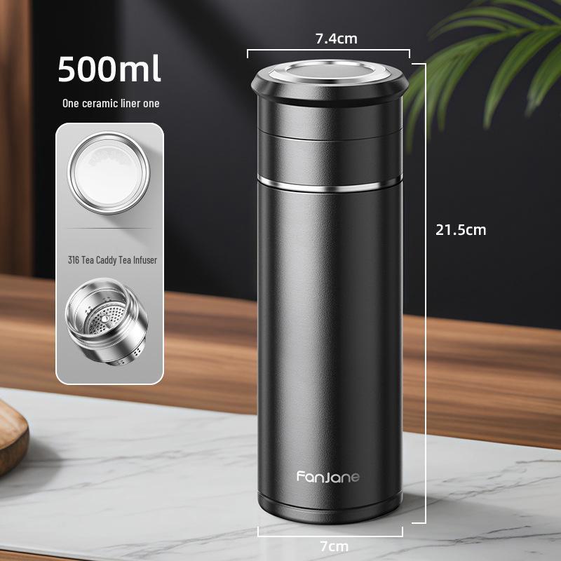 Stainless Steel Thermal Cup with Tea Separator and Portable Lanyard for Men