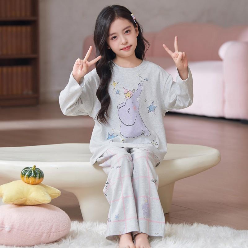 100% Cotton Girls Long Sleeve Pajama Set Cartoon Print Comfortable Home Wear Kids Ages 8