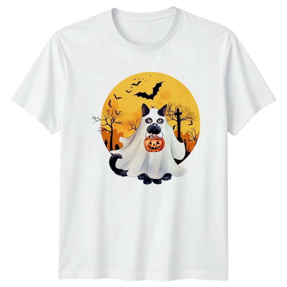 Cute Ghost Cat Halloween Trick TShirt Spooky Cats Halloween S