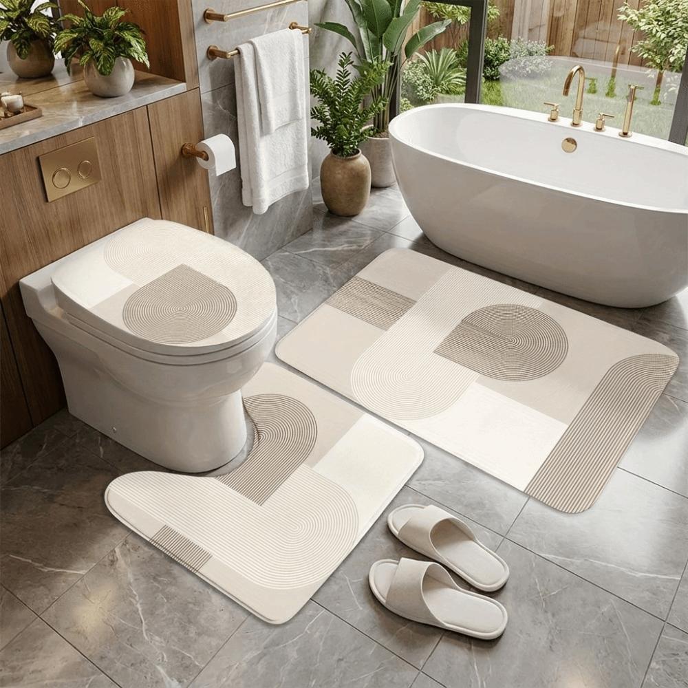 3PCS/SET Marble Pattern Bathroom Mat Soft Toilet Lid Cover Nordic-style Non-Slip Rug Home Floor