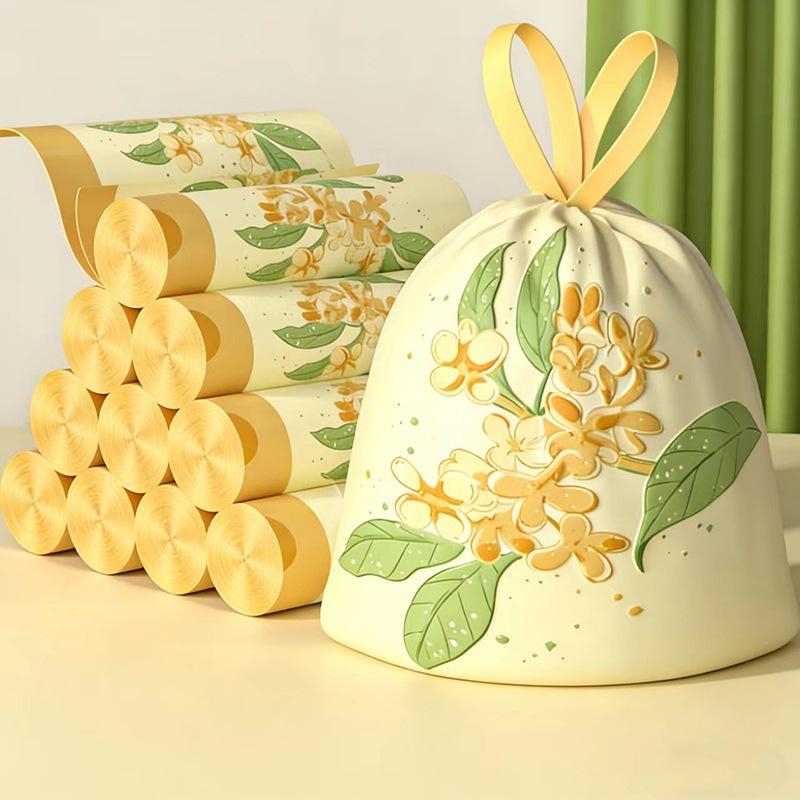 Thickened Drawstring Trash Bags 45x45cm Kitchen Garbage Bags Heavy Duty Plastic Refuse Bags With Printed Pattern