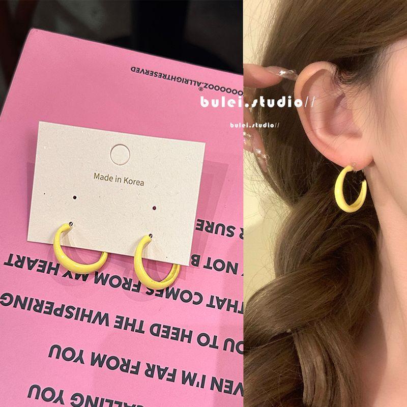 

Brailei Hand-Made Dopamine Contrast Color Earrings Women Niche Children s Earrings No Pierced Ear Clip Ear Ring Ear Studs Earrings Lemon yellow 925 silver needle