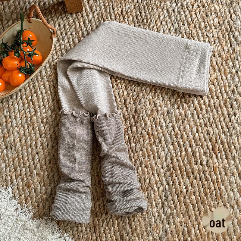 Children's Golden Brown Two-Piece Scrunched Socks & Warm Leggings Set for Autumn/Winter